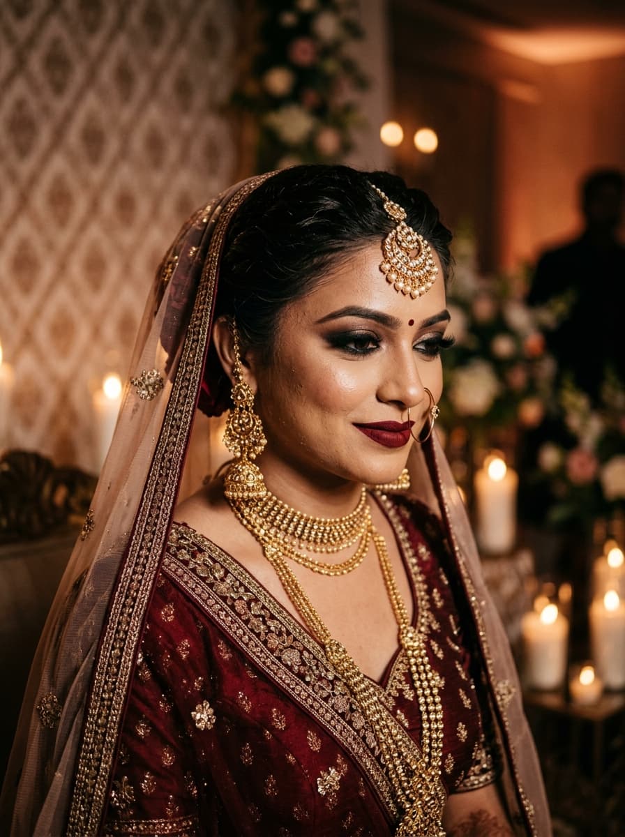 Traditional Indian bridal makeup with bold kohl eyes